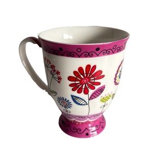 Fine Porcelain Footed Mug Pink Garden Flower & Bird Design